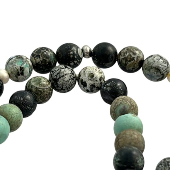 Lot 2 Stretch Bracelets Black Green Beaded Natural Stone Boho Jewelry Gift - Picture 7 of 10
